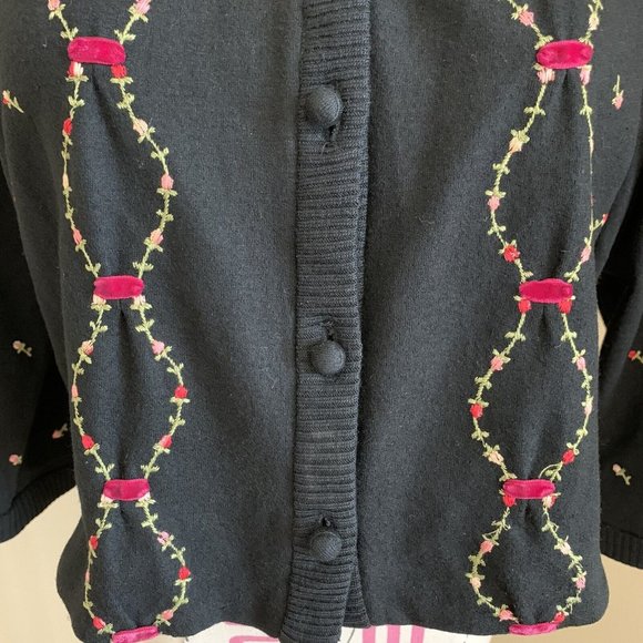 Vintage 50s Rosebud Pink Ribbon Embroidered Cardigan Jacket Rockabilly Pinup - Picture 6 of 12